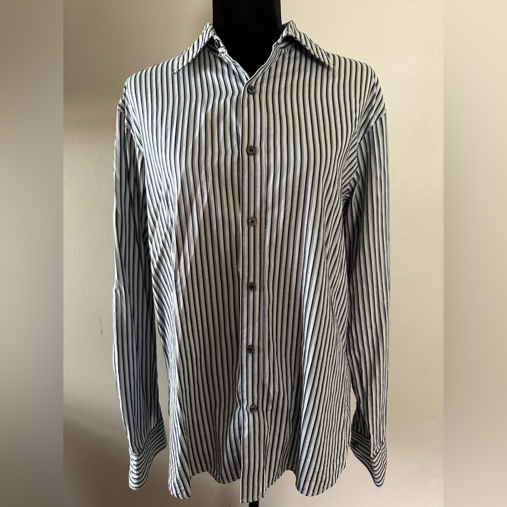 Michael Kors Men's Black and‎ White Striped Shirt - Picture 3 of 10